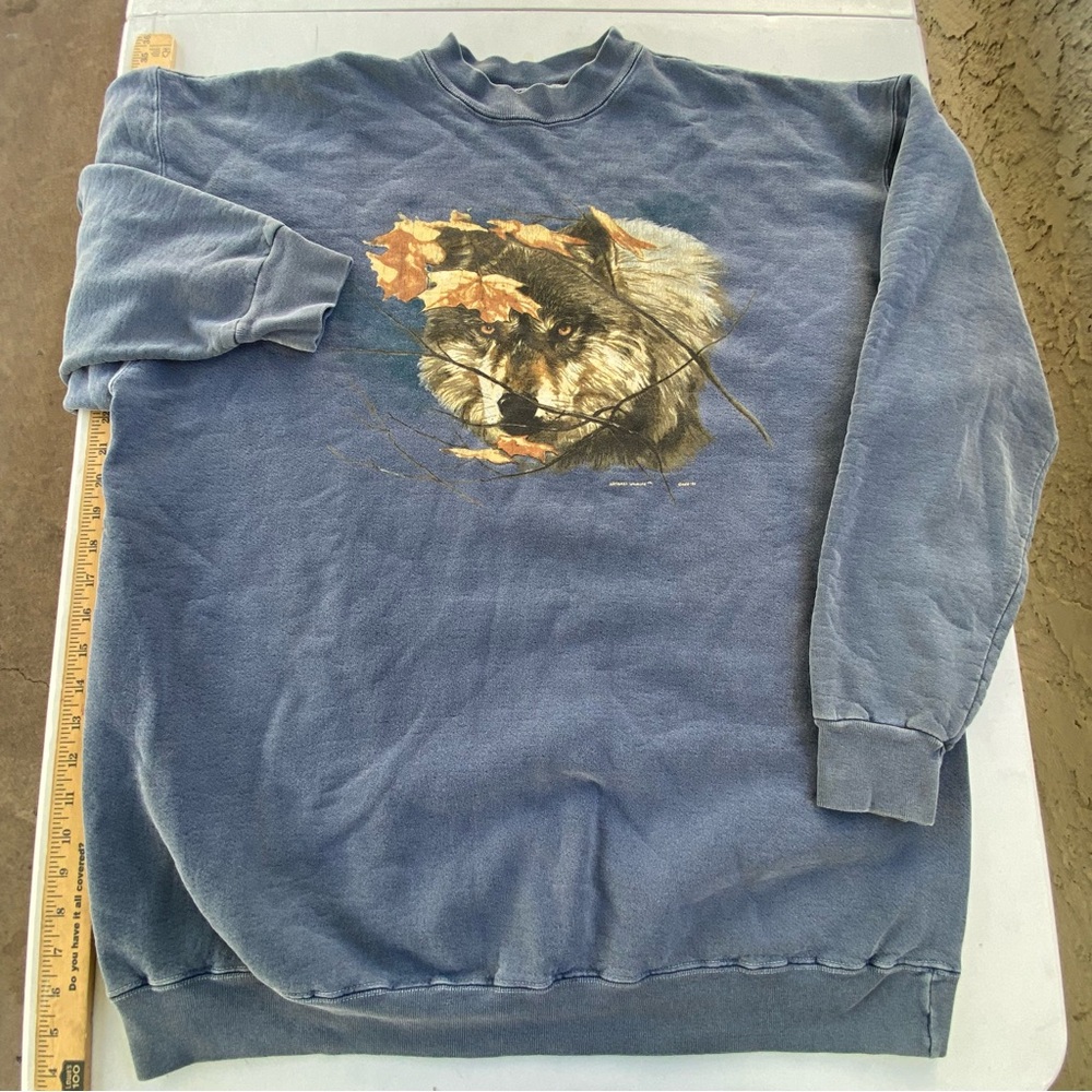 Vintage 90s National Wildlife Wolf Crewneck USA Made 50/50 Boxy Sweatshirt XL